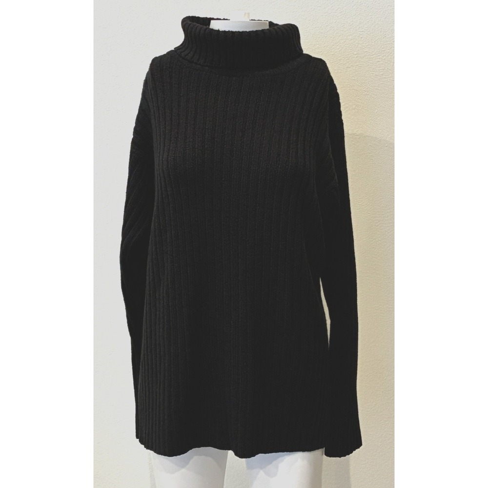 VTG Express Tricot Womens Oversized Ribbed Turtleneck Sweater M Black Y2K 90's
